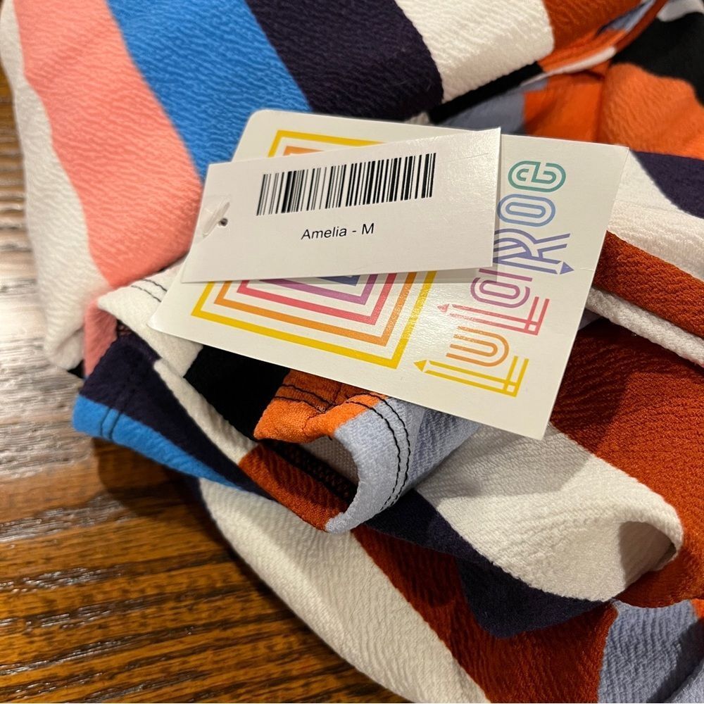 LuLaRoe Amelia Multicolor Striped short sleeve knee length Dress size medium‎ - Picture 8 of 13